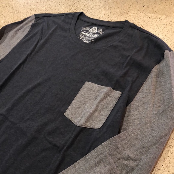 American Rag Men’s Long Sleeve Pocket Tee Charcoal - Picture 2 of 5